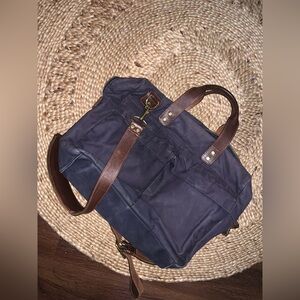 Ernest Alexander Alex briefcase navy canvas brown leather  bag overnight $400